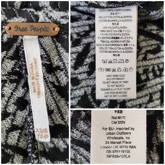 Free People UO Knit Oversized Fringe Kimono Poncho Women's XS/S Black & Gray - Picture 4 of 7